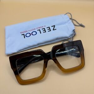 Zeelool Brown Square Glasses, No Prescription